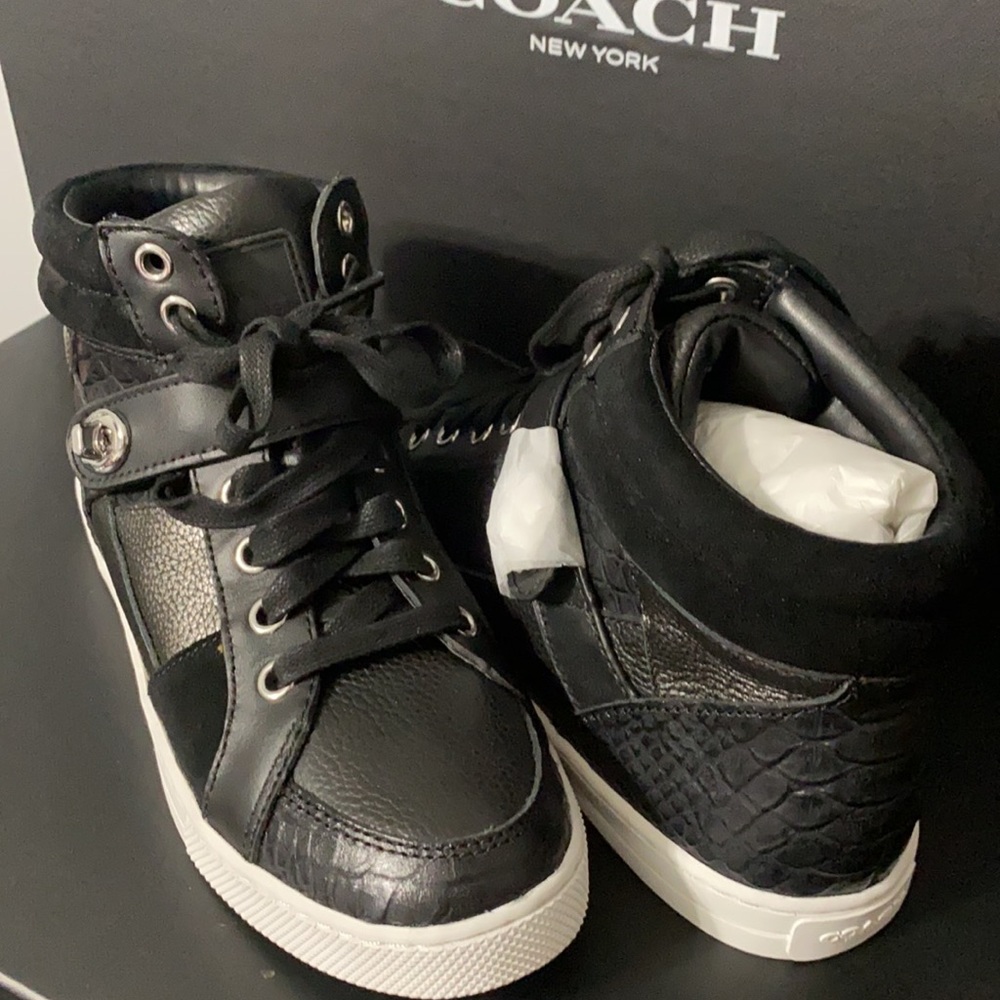 COACH Black Pembroke Patchwork SnakeSkin Sneakers - Picture 4 of 4